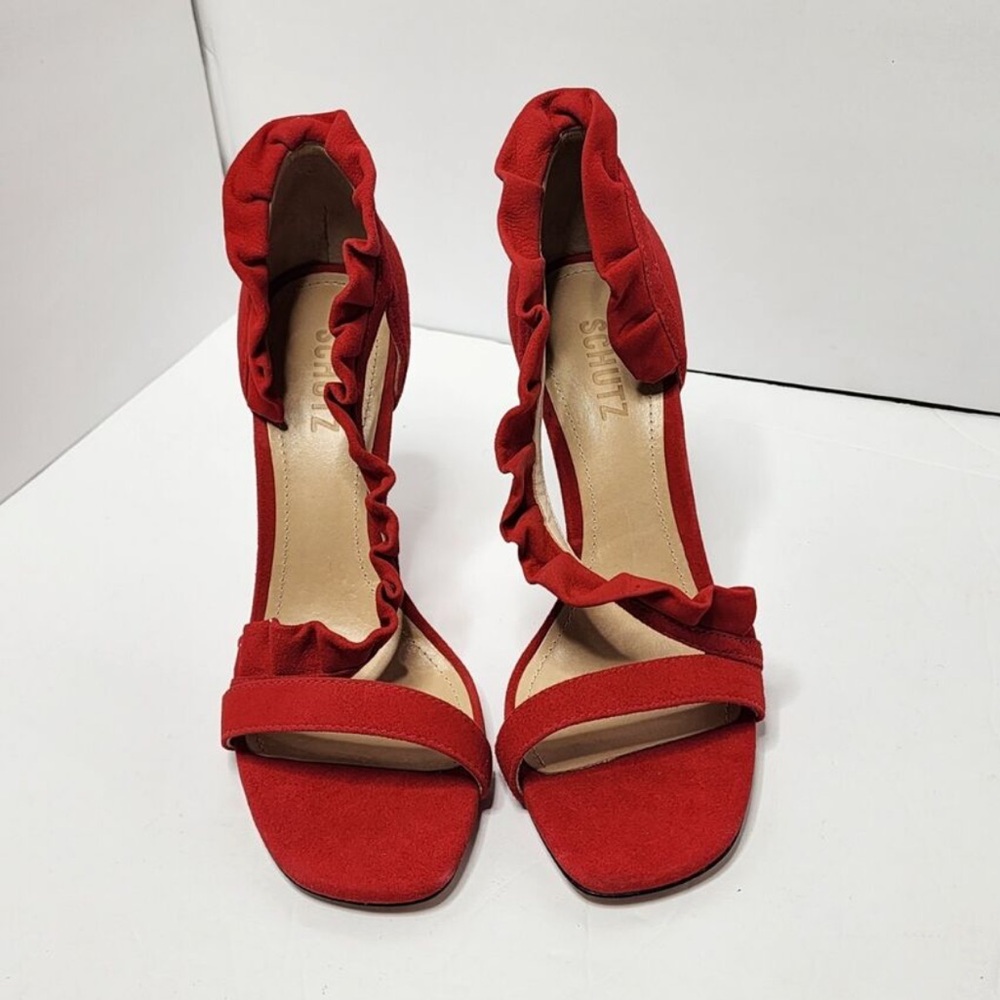 (NEVER WORN) Schutz Women's Red Ruffle Strap Heels
